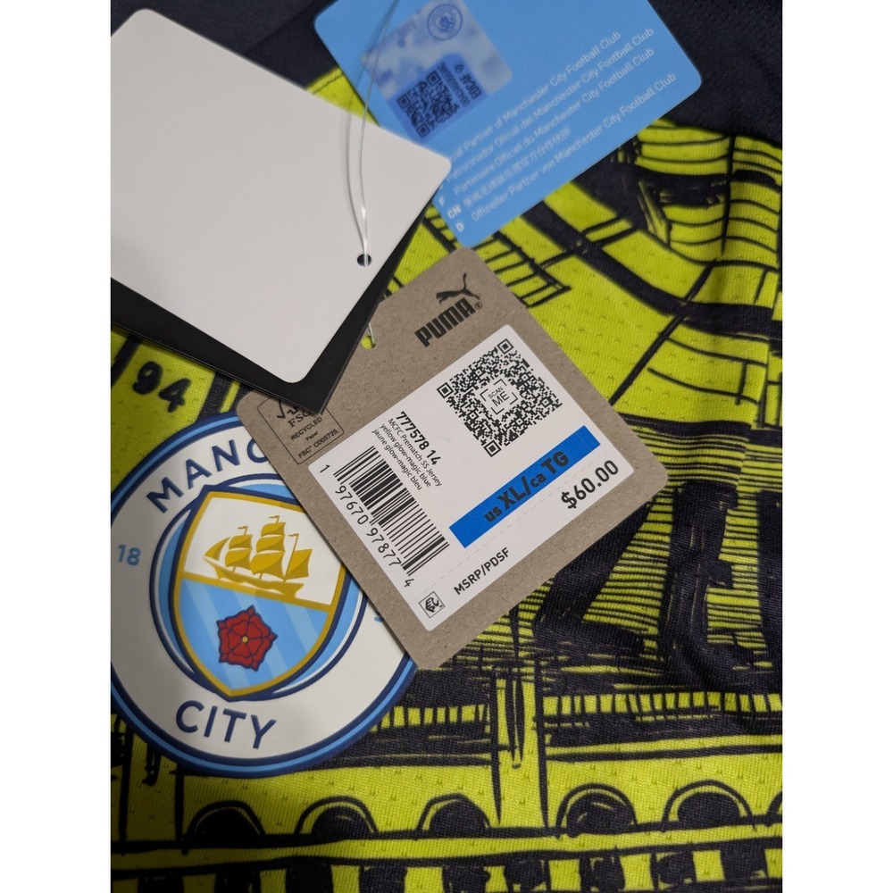 Puma Manchester City Prematch Jersey XL Yellow Black DryCELL Soccer Shirt NWT - Picture 6 of 8